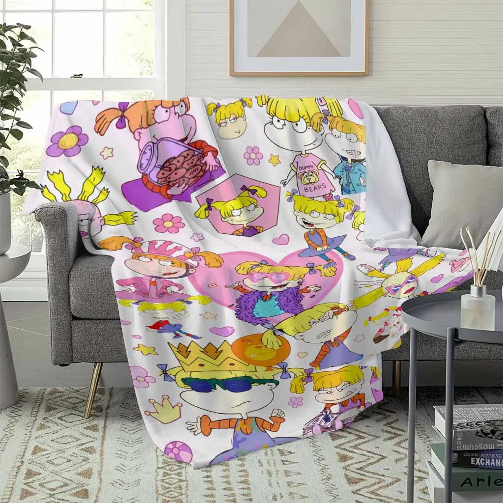 Cartoon Girl Flannel Blanket - Anti-Pilling Flannel Fabric, Retro 90s Pink Hearts Floral Pattern, Soft Cozy Lightweight, Multi-Size, Home/Dorm Indoor/Outdoor Use, Gift for Teens - View 3