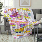 Cartoon Girl Flannel Blanket - Anti-Pilling Flannel Fabric, Retro 90s Pink Hearts Floral Pattern, Soft Cozy Lightweight, Multi-Size, Home/Dorm Indoor/Outdoor Use, Gift for Teens - View 3