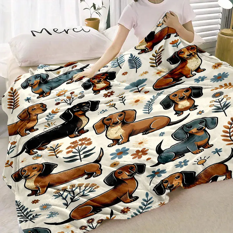 Super Soft Cute Dachshund Prints Flannel Printed 3D Blanket, As Birthday Gifts, Family, Wedding, Souvenir Blankets, Polyester Blankets Suitable For All Seasons, Washable, Machine Washable, Lightweight, Breathable, Comfortable, Warm, Unique - View 6