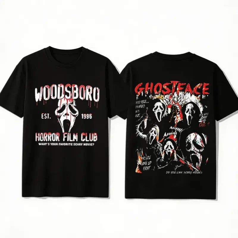 Men's Ghostface Hoodie or T-Shirt Tops - Classic Outerwear, Halloween Ready Horror Character Graphic Pullover, Spooky Casual Streetwear Merch for Horror Fans,sohochic