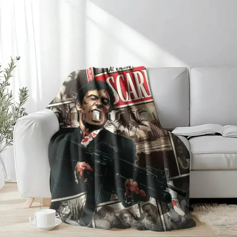 Tony Montana Action Scene Flannel Blanket Aesthetic Room Decor Soft Cozy Movie Theme Throw Blanket for Bedroom Sofa Couch Dorm Men Fans Birthday Christmas Holiday Gift - View 3