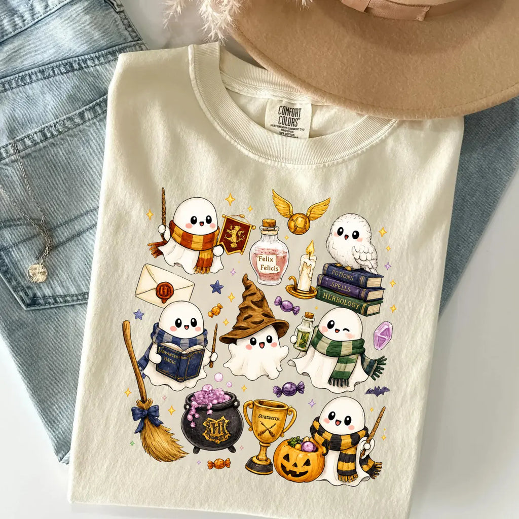 Comfort Colors Wizard Ghost Halloween Graphic Tee