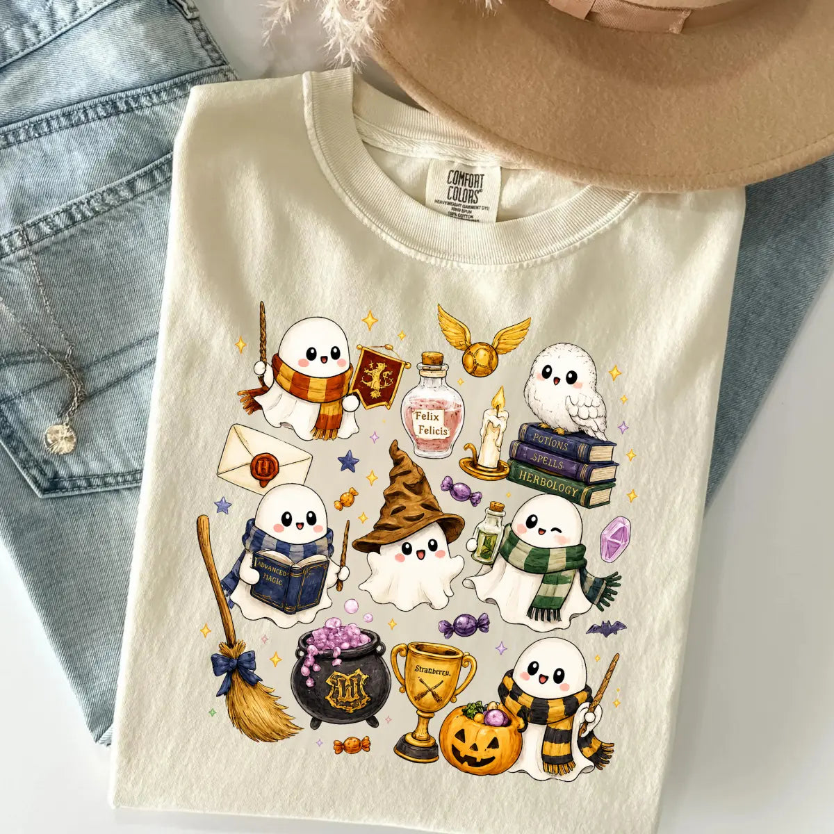 Comfort Colors Wizard Ghost Halloween Graphic Tee