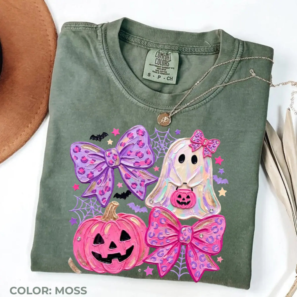Comfort Colors Preppy Ghost Coquette Shirt, Cute Pink Bow Halloween T-Shirt, Girly Spooky Season Graphic Tee, Retro Fall Ghost Apparel, Trendy Gift - View 7