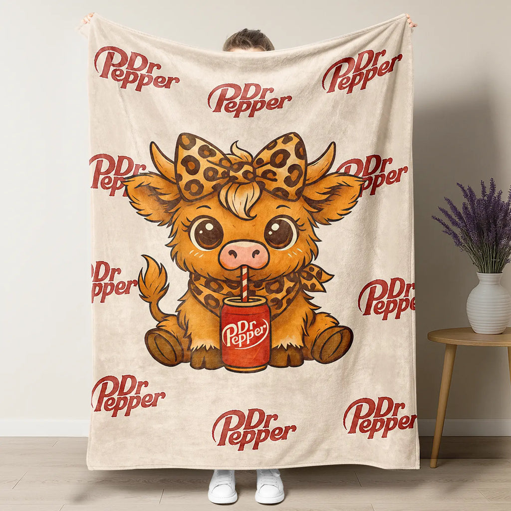 Cartoon Printed Character-Themed Cute Highland Cow Pattern Throw Blanket, 100% Polyester Cute Home Textile, Soft Warm Lightweight Blanket for Home & Office Gifts - View 10