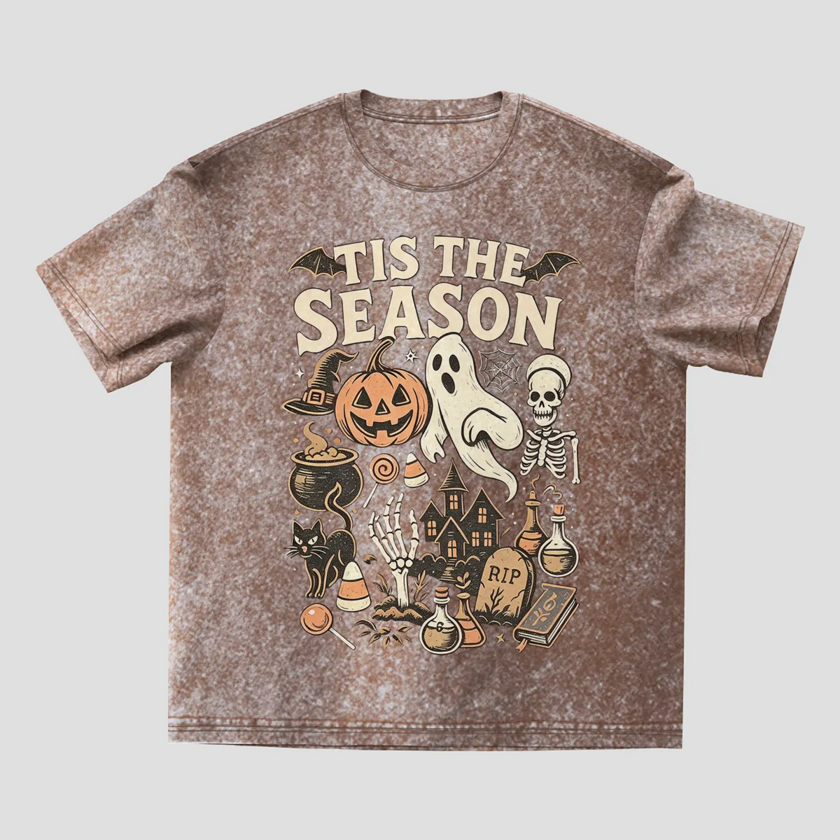 Comfort Colors Halloween Shirt for Women - Vintage Skeleton Pumpkin Ghost Tee