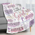 Faith-Based Printed Flannel Soft Throw Blanket (60x80 in) - "I Am A Child Of God" Bible Quote Collage, Pastel Watercolor Religious Print, Blankets for Sofa, Girl Room Decor, Heartwarming Gift for Girls,back to school,back to school shopping,home decor - View 5