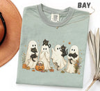 Comfort Colors Women's Ghost Cat Halloween T-Shirt - Cozy Spooky Season Graphic Tee
