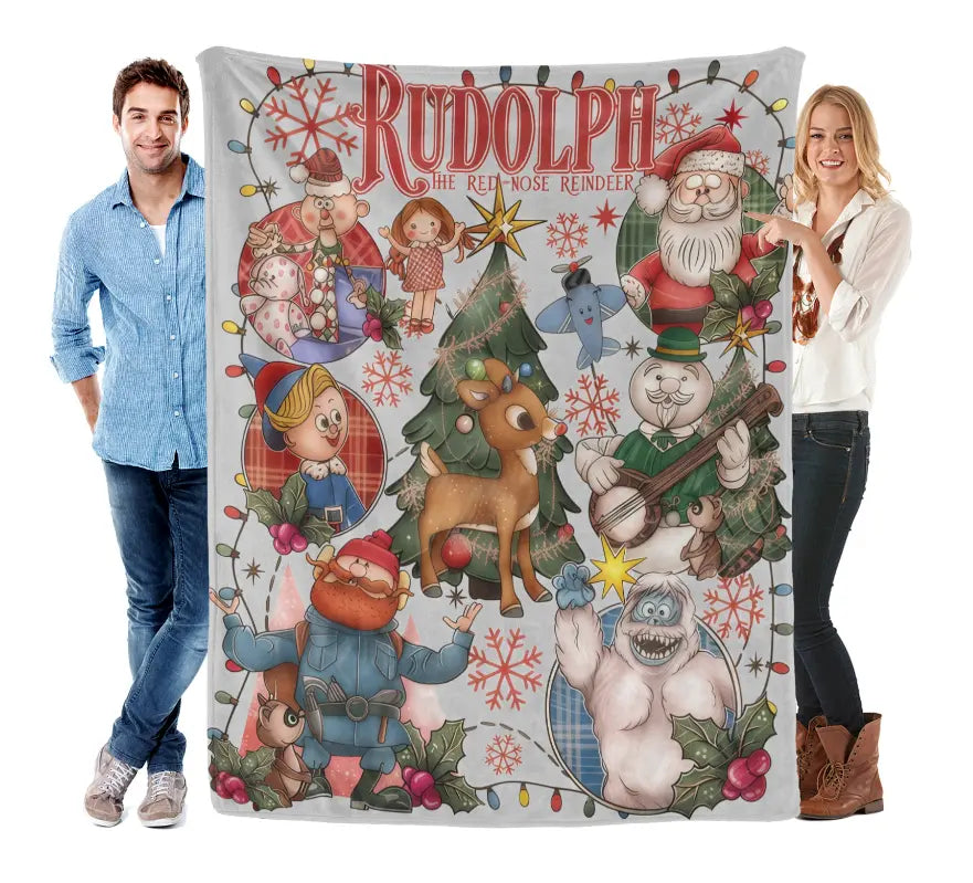 Rudolph the Red - Nosed Reindeer Christmas - Themed Blanket| Sofa Binging Throw, AC Home Blanket, Outdoor Picnic Vibe For Christmas party decor, winter family movie nights, New Year gathering decor Ideal for Christmas, New Year's Day, New Year - View 1