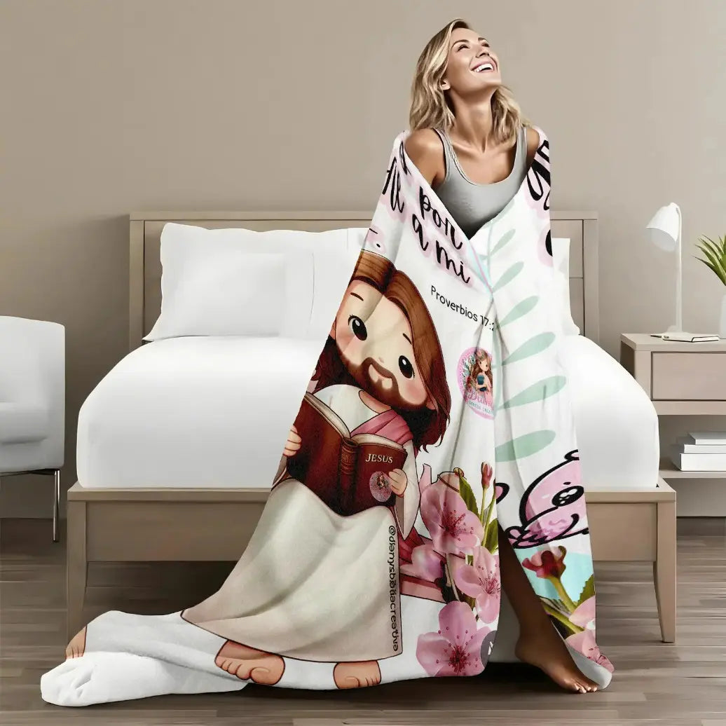 Christian Print Throw Blanket - Fluffy, Soft Cozy Cartoon Printed Jesus & Kids Design, Ultra Plush Lightweight, Floral Scripture, Machine Washable Blanket for Bed, Christmas Easter Gift - View 7