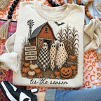 Tis The Season Ghost Trio shirt, Pumpkin Patch Ghosts Shirt, Farmhouse Halloween Shirt, Checkered Floral Polka Dot Ghosts, Fall Tshirt