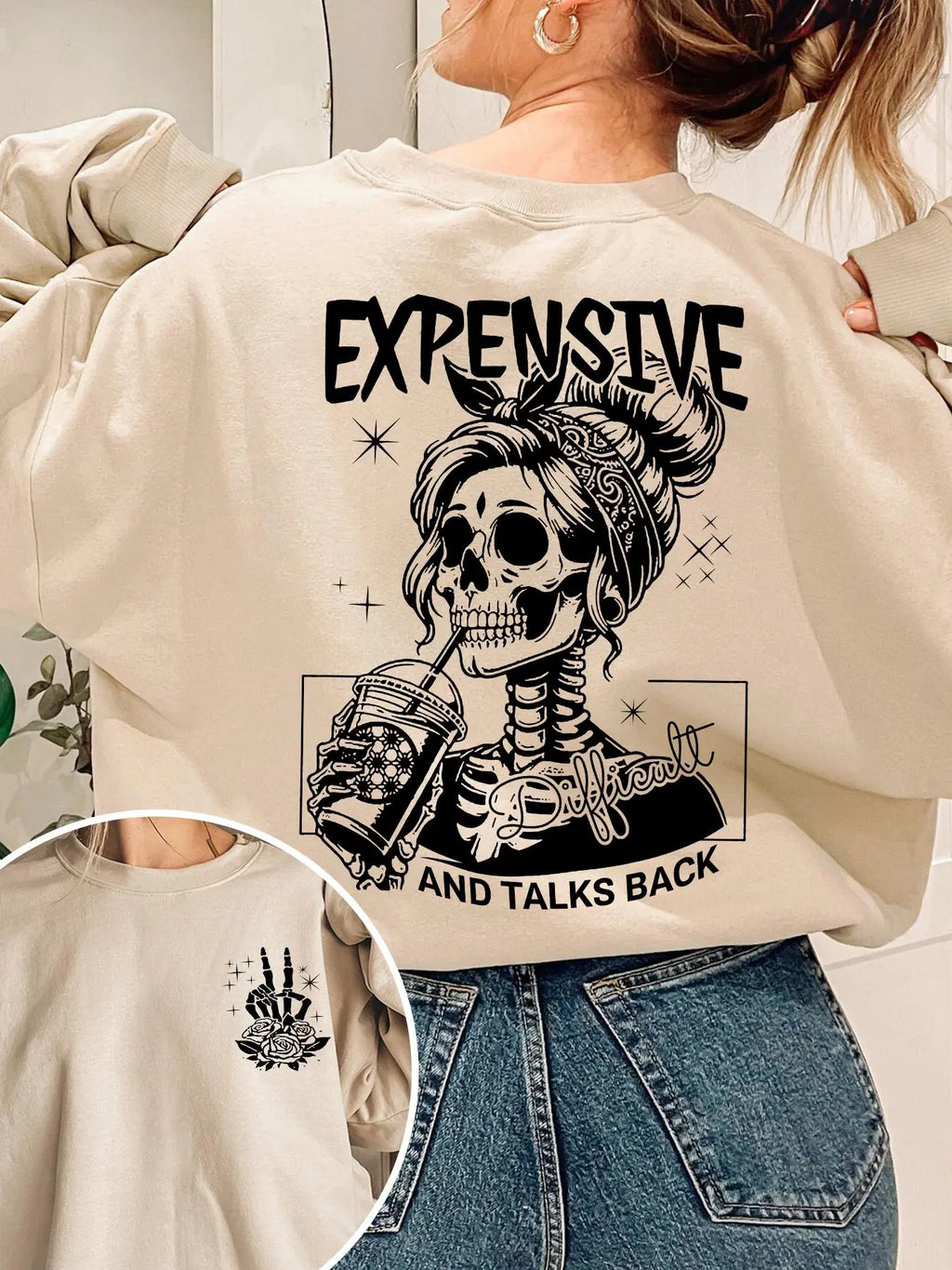 Women's Letter, Halloween & Skeleton Print Drop Shoulder Sweatshirt, Gothic Streetwear, Fashion Casual Long Sleeve Crew Neck Pullover for Daily Holiday Outdoor Wear, Women Clothing for Fall & Winter, Lady Tops, Womenswear