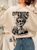 Women's Letter, Halloween & Skeleton Print Drop Shoulder Sweatshirt, Gothic Streetwear, Fashion Casual Long Sleeve Crew Neck Pullover for Daily Holiday Outdoor Wear, Women Clothing for Fall & Winter, Lady Tops, Womenswear