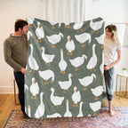 Sage Green Plush Flannel Fabric Decorative Throw Blanket - Cute White Goose Bird Motifs, Soft Cozy Warm Fuzzy Animal-Themed Blanket, Multi-Size for Bedroom Sofa, Ideal Gift for Home Decor Enthusiasts - View 5