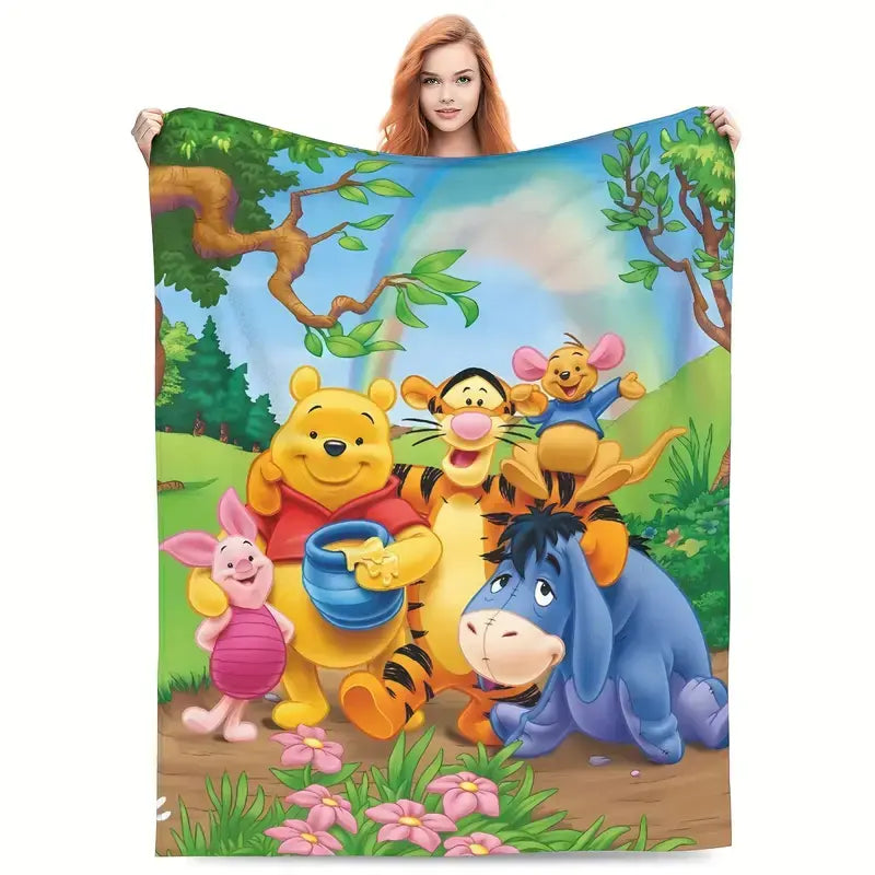 [SummerVibes] DISNEY CLASSIC Winnie the Pooh Flannel Blanket - Suitable for Adults All Season Floral Blanket Soft Warm Blanket, Sofa Bed Camping Travel Cinema - View 1