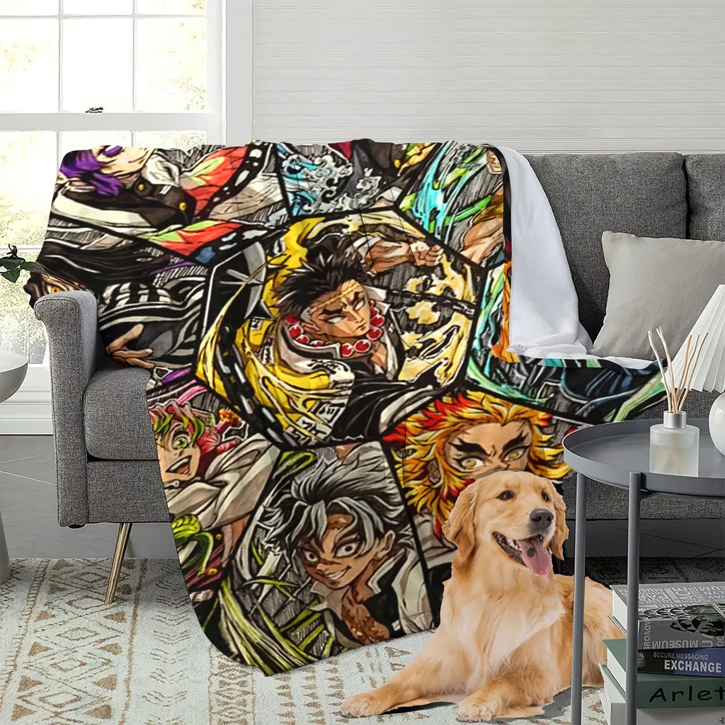 Ultra-Soft Anime Print Flannel Throw Blanket Home Sofa Bedroom Dorm Couch Office Car Travel Blankets Gift for Men Women Boys Girls - View 5