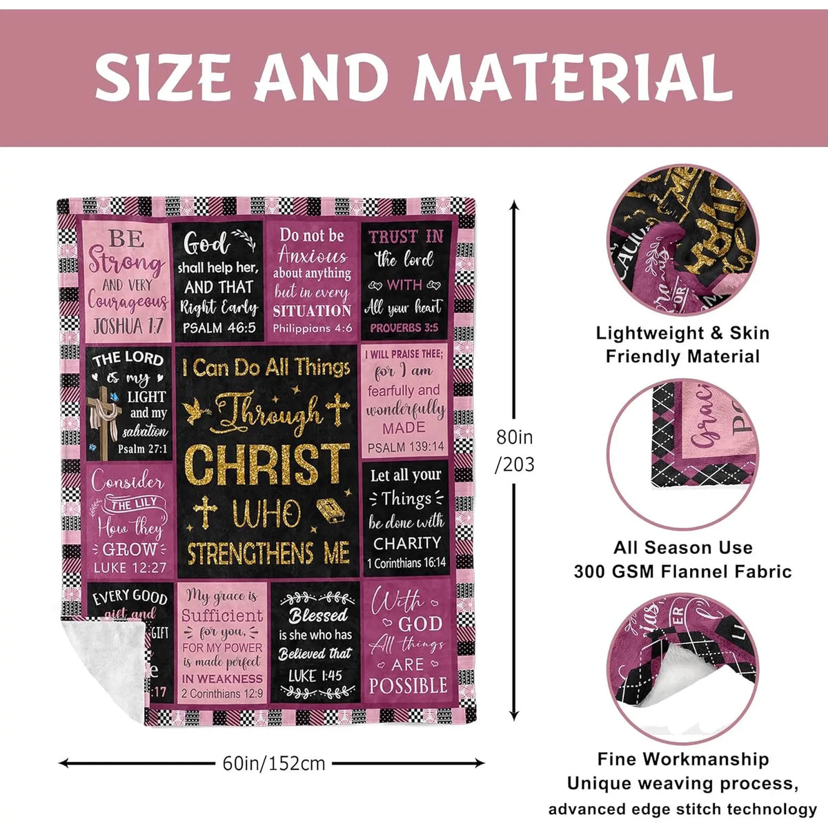 [Summer Sale Deals] Christian Bible Verse Blanket for Women Men, Inspirational Religious Gift for Him Her, 100% Polyester Flannel Blanket, One-Sided Print - View 9