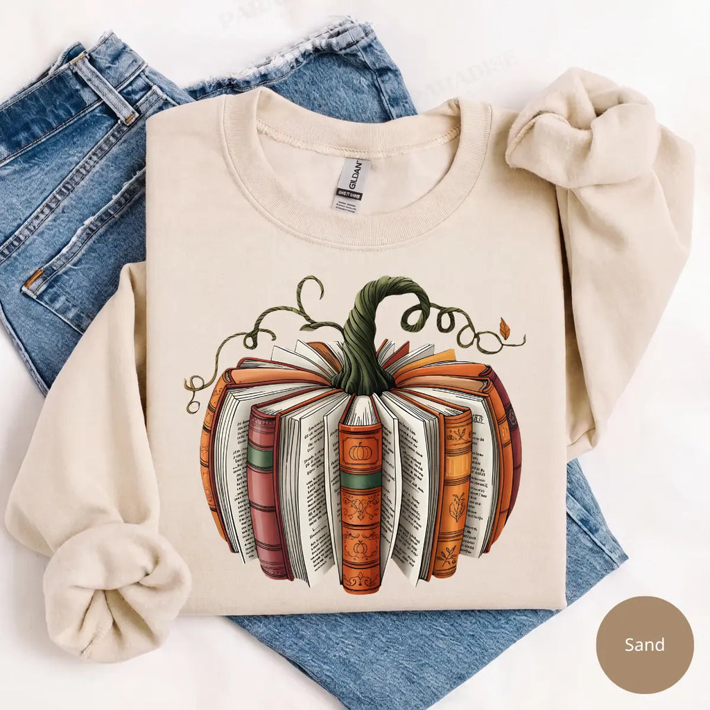Fall Book Pumpkin Sweatshirt & T-Shirt, Cotton Blend