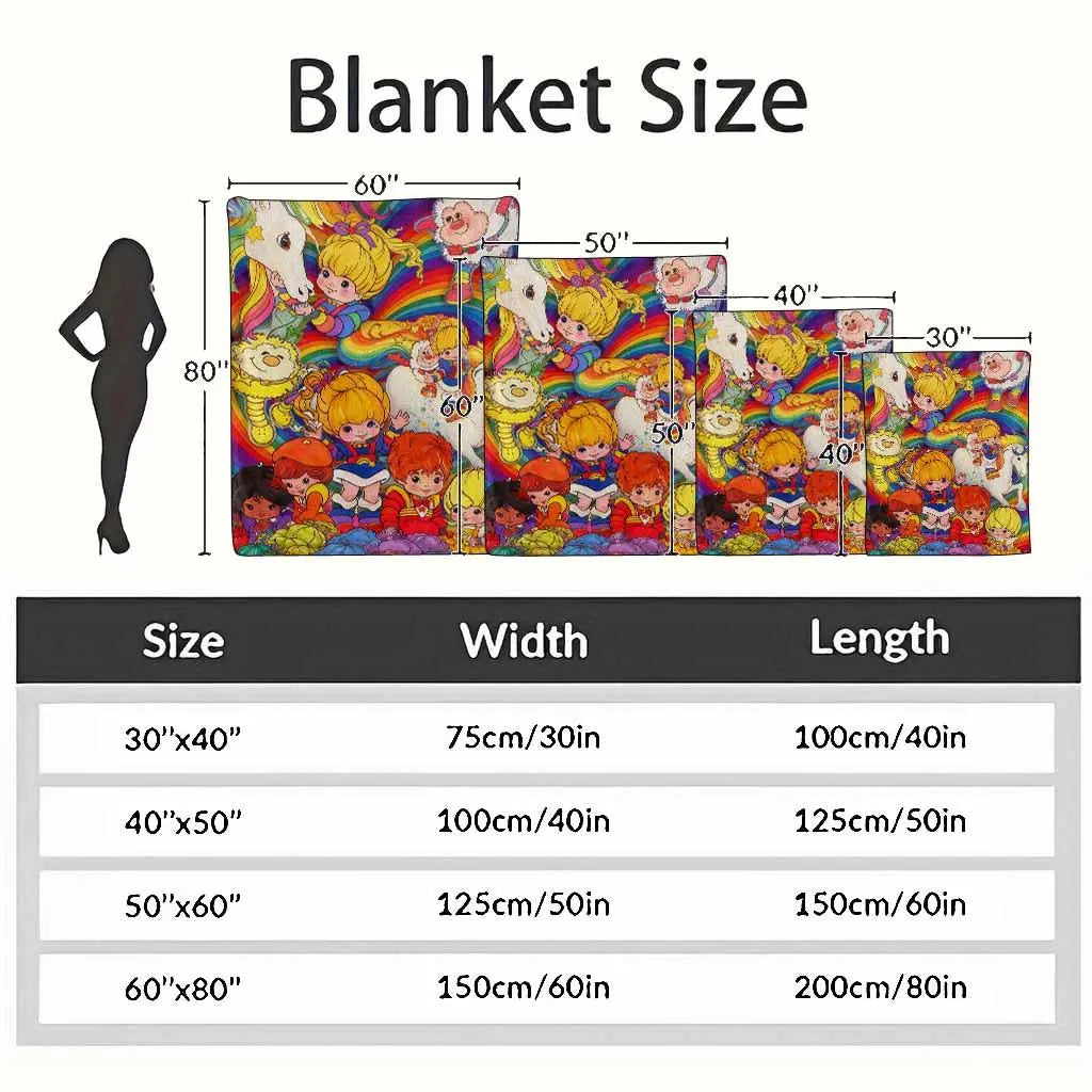 Rainbow Brite Flannel Fleece Throw Blanket 80s Retro Cartoon Starlite Color Kids Magical Horse HD Print Ultra Soft Non Shedding Warm Cozy Sofa Decor Nostalgia Gift - View 4