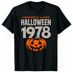 Men's Unisex Print T-Shirt, Menswear Streetwear Round Neck Soft Retro 90s Horror Movie Graphic Tee with Jack-O-Lantern Designs for Halloween Parties, Casual Short Sleeve Everyday Top,sohochic