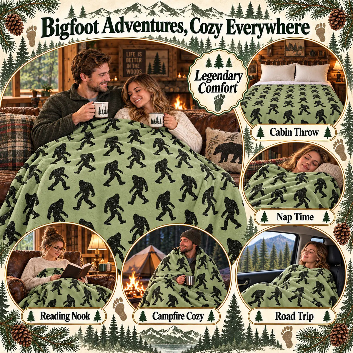 Funny Big Foot Sasquatch Gifts Blanket, Bigfoot Blanket for Men Women, Funny Birthday Unique Sasquatch Gifts, Vintage Flannel Throws Blanket for Bed Sofa Car, Gift for Him, Printed on One Side, Cozy Throw Blankets,Halloween Christmas Gift - View 3