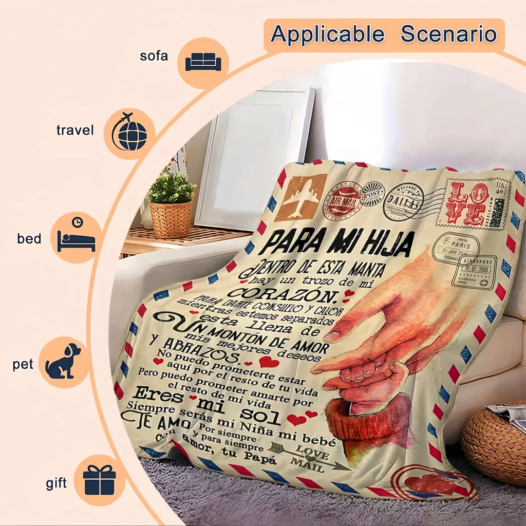 A Spanish letter: papa gives a blanket to his daughter, papa & mama give Birthday gift for son & daughter. A soft and comfortable flannel blanket, perfect for various occasions, a Valentine's Day gift.Easter Gifts for Kids - View 5