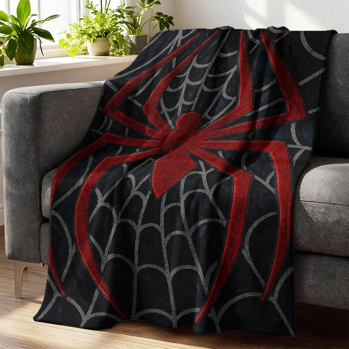 Spider Web Pattern Flannel Blanket Soft Skin Friendly Warm Cozy Throw Blanket Gothic Halloween Style Lightweight Bedding Blanket for Bed Sofa Couch Bedroom Living Room Nap Home Decor Birthday Gift - View 4