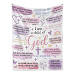 Faith-Based Printed Flannel Soft Throw Blanket (60x80 in) - "I Am A Child Of God" Bible Quote Collage, Pastel Watercolor Religious Print, Blankets for Sofa, Girl Room Decor, Heartwarming Gift for Girls,back to school,back to school shopping,home decor - View 2