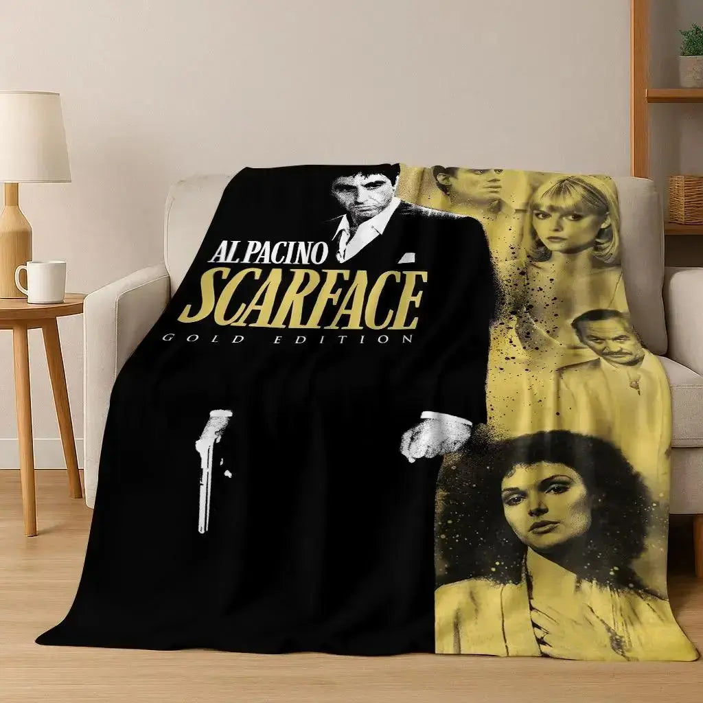 Tony Montana Action Scene Flannel Blanket Aesthetic Room Decor Soft Cozy Movie Theme Throw Blanket for Bedroom Sofa Couch Dorm Men Fans Birthday Christmas Holiday Gift - View 17