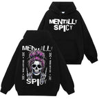 Men's Baggy Pullover Hoodie - Funny Spooky Skeleton Hands & Skull Messy Bun Graphic Print Classic Top, Soft Cotton Casual Alternative Ghost Style, for Party, Check Size Chart, Cute, Hand Wash, Do Not Bleach,sohochic