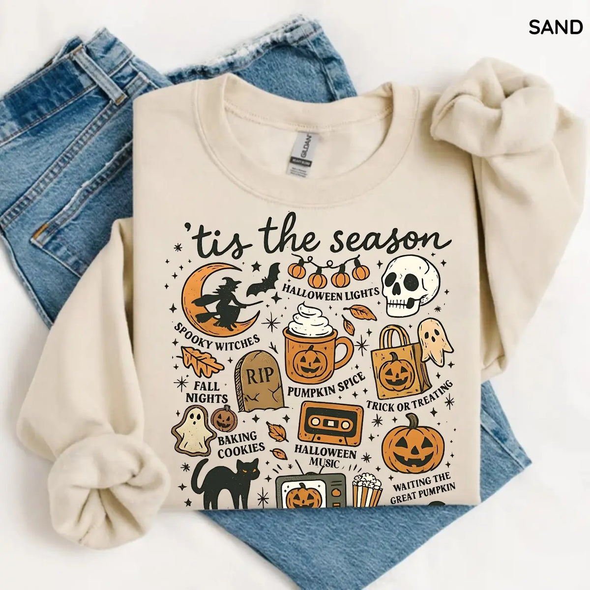 Tis The Season Halloween Sweatshirt, Cute Fall Graphic Tee, Pumpkin Witch Shirt, Trendy Halloween Gift Top,  Unisex Womenswear