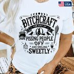 Men's Unisex Bitchcraft Bold Halloween Tee - Humorous Text, Crew Neck, All Over Print, Casual Softstyle Shirt for Halloween, Children's Day, Everyday Wear - Sohochic