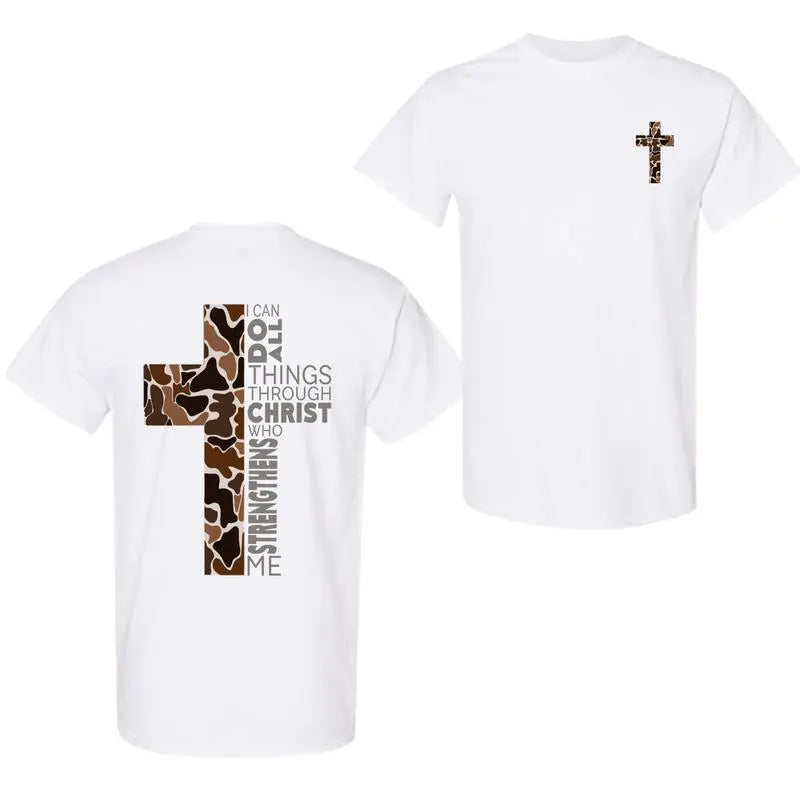 Christian T-Shirt with Camo Cross & Philippians 4:13