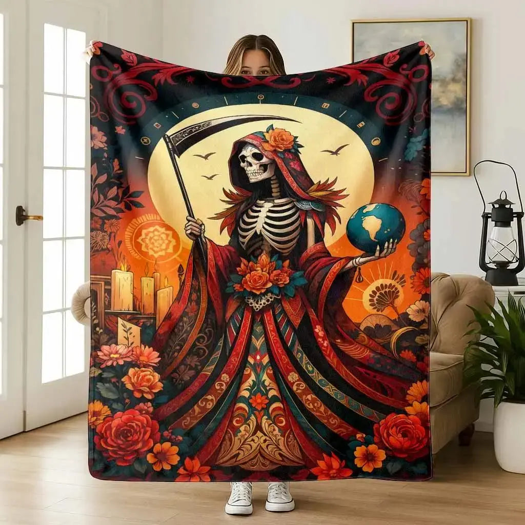 Santa Muerte Flannel Blanket Super Soft Warm Cozy Acceptance Of Fate Theme Throw For Couch Bed Living Room Travel Home Decor Unique Birthday Christmas Gift - View 11