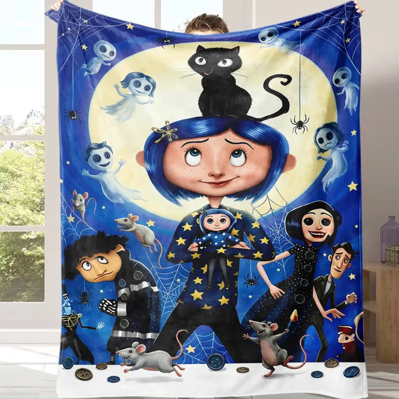 Coraline Cartoon Character Print Soft Flannel Blanket - Home & Travel Use Bed Throw, Ideal Holiday Christmas Birthday Gift for Teens & Children, General Use for Adults, Sohochic Flannel Blankets - View 1