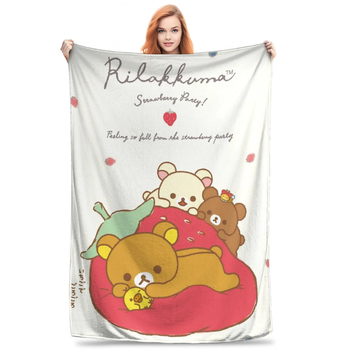 Kawaii Rilakkuma Knitted Flannel Throw Blanket - Figure Print Bed Accessories, Cutecore Stuff, Cozy Girly Room Stuff, Teen Room Decor, Soft Warm Summer AC Use, Home Goods Gift for Girls - View 14