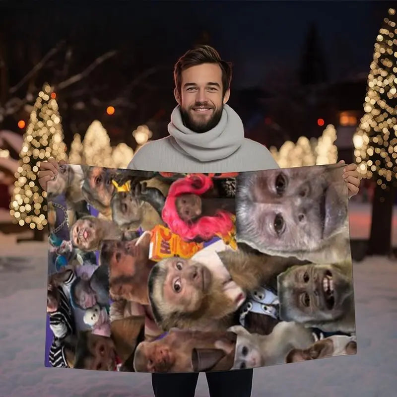 Funny Monkey Face Blanket, Soft Flannel Throw for Home Decor & Camping, Unique Gift for Animal Lovers, Warm & Durable Design Christmas gift Dream Weave Home - View 8