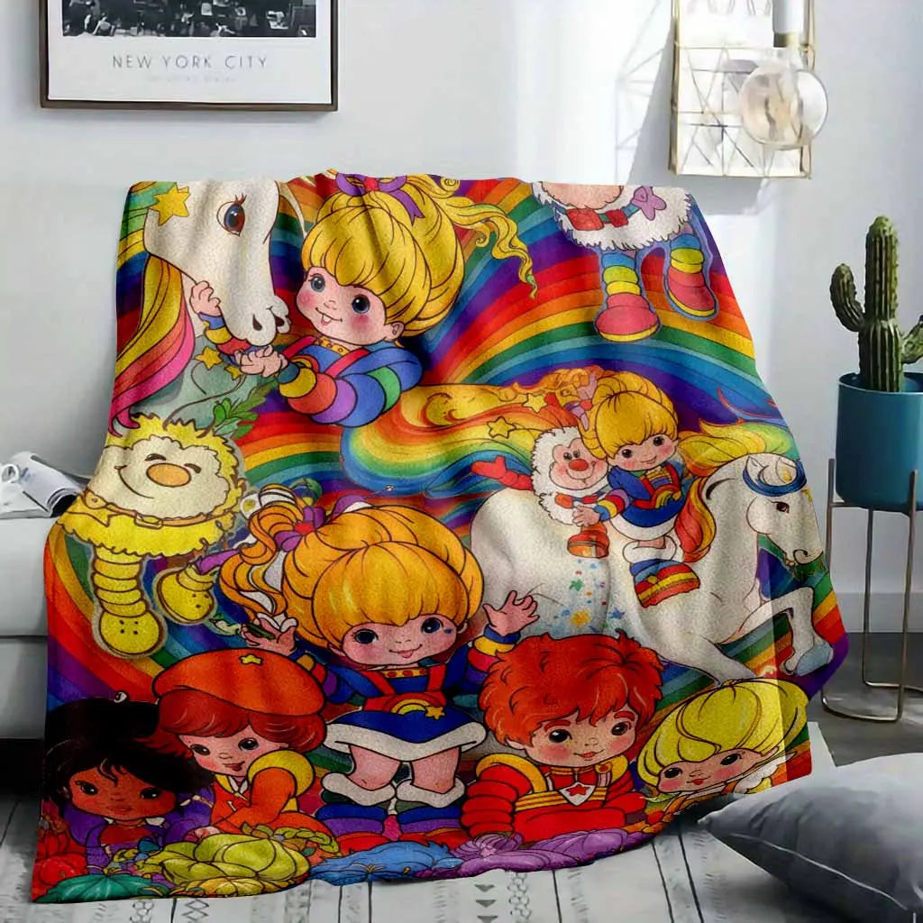 Rainbow Brite Flannel Fleece Throw Blanket 80s Retro Cartoon Starlite Color Kids Magical Horse HD Print Ultra Soft Non Shedding Warm Cozy Sofa Decor Nostalgia Gift - View 2