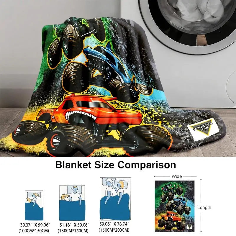 Monster Jam Monster Truck Flannel Throw Blanket, Soft Warm Polyester Fiber Bedding, Ideal Father's Day Gifts for Year-Round Use - View 3