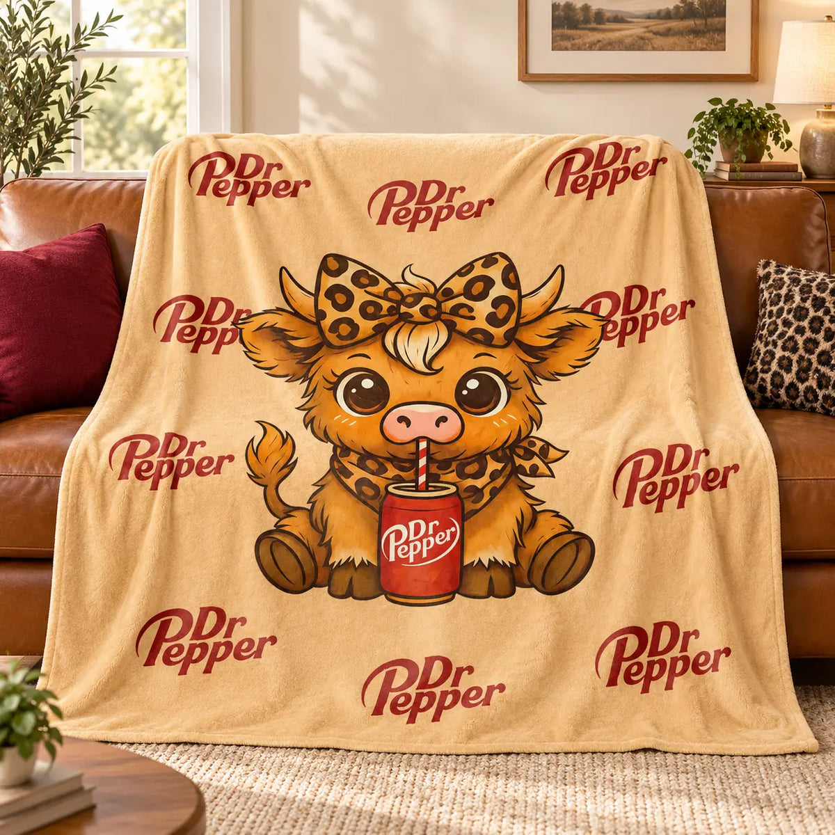 Cartoon Printed Character-Themed Cute Highland Cow Pattern Throw Blanket, 100% Polyester Cute Home Textile, Soft Warm Lightweight Blanket for Home & Office Gifts - View 2