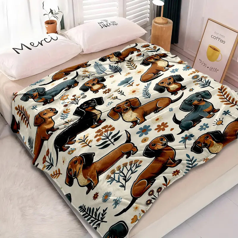 Super Soft Cute Dachshund Prints Flannel Printed 3D Blanket, As Birthday Gifts, Family, Wedding, Souvenir Blankets, Polyester Blankets Suitable For All Seasons, Washable, Machine Washable, Lightweight, Breathable, Comfortable, Warm, Unique - View 7