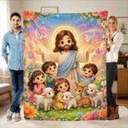 Jesus Cartoon Lamb Blanket - Soft Flannel Throw, Warm Cozy Lightweight Blanket for Sofa, Bed, Travel, Office, Birthday & Holiday Gift - View 1