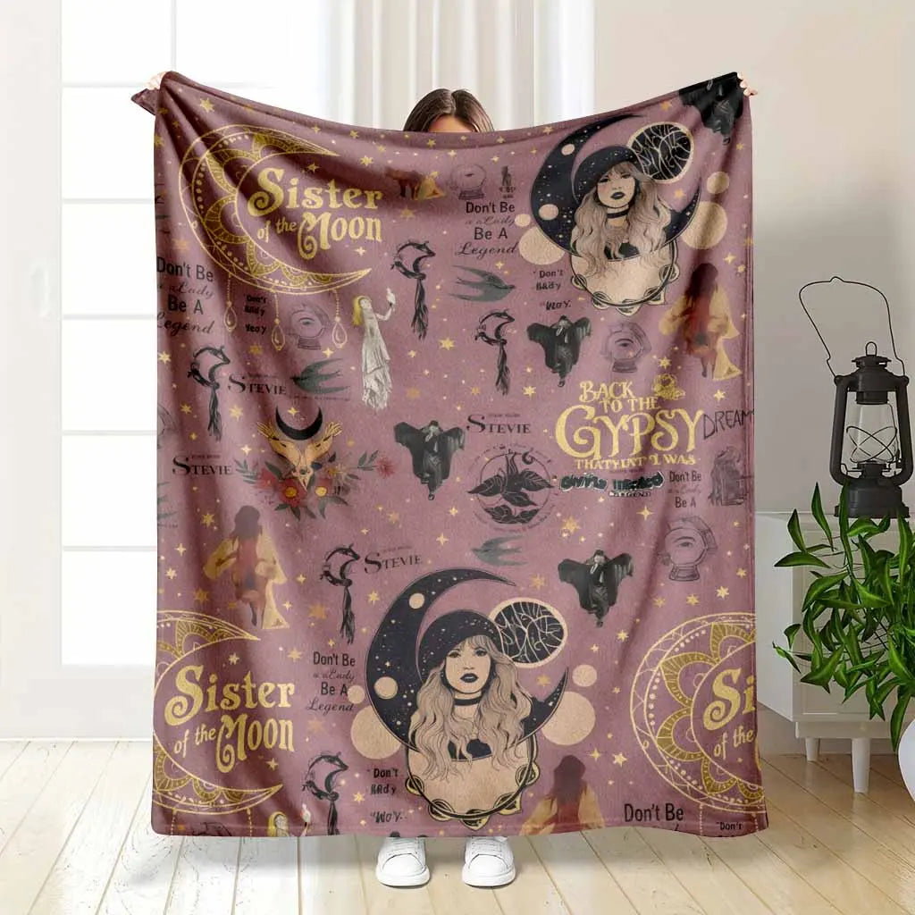 Sister of the Moon Flannel Fleece Throw Blanket Stevie Nicks Inspired Back To The Gypsy Lyrics HD Print Witchy Boho 70s Rock Music Fan Gift Sofa Decor - View 1