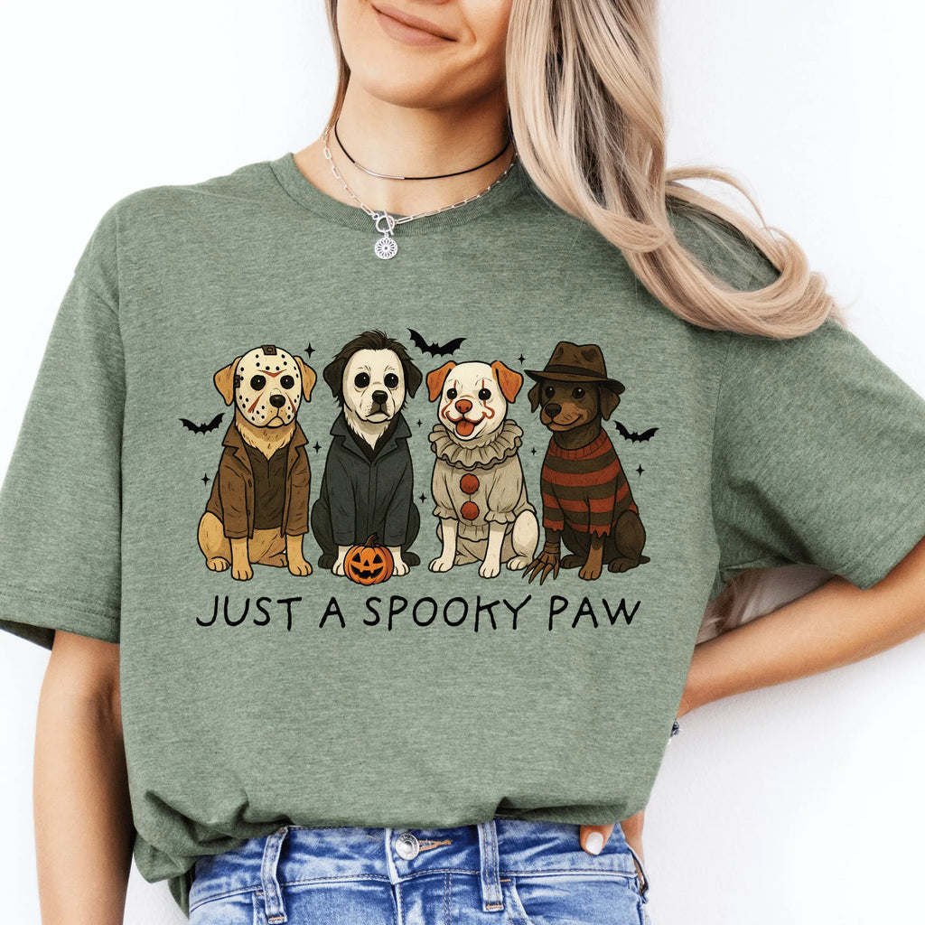 Just a Spooky Paw Halloween Unisex T-Shirt, Cute Dog Holiday Graphic Tees for Women & Men, Oversized Tees,  Autumn Wear