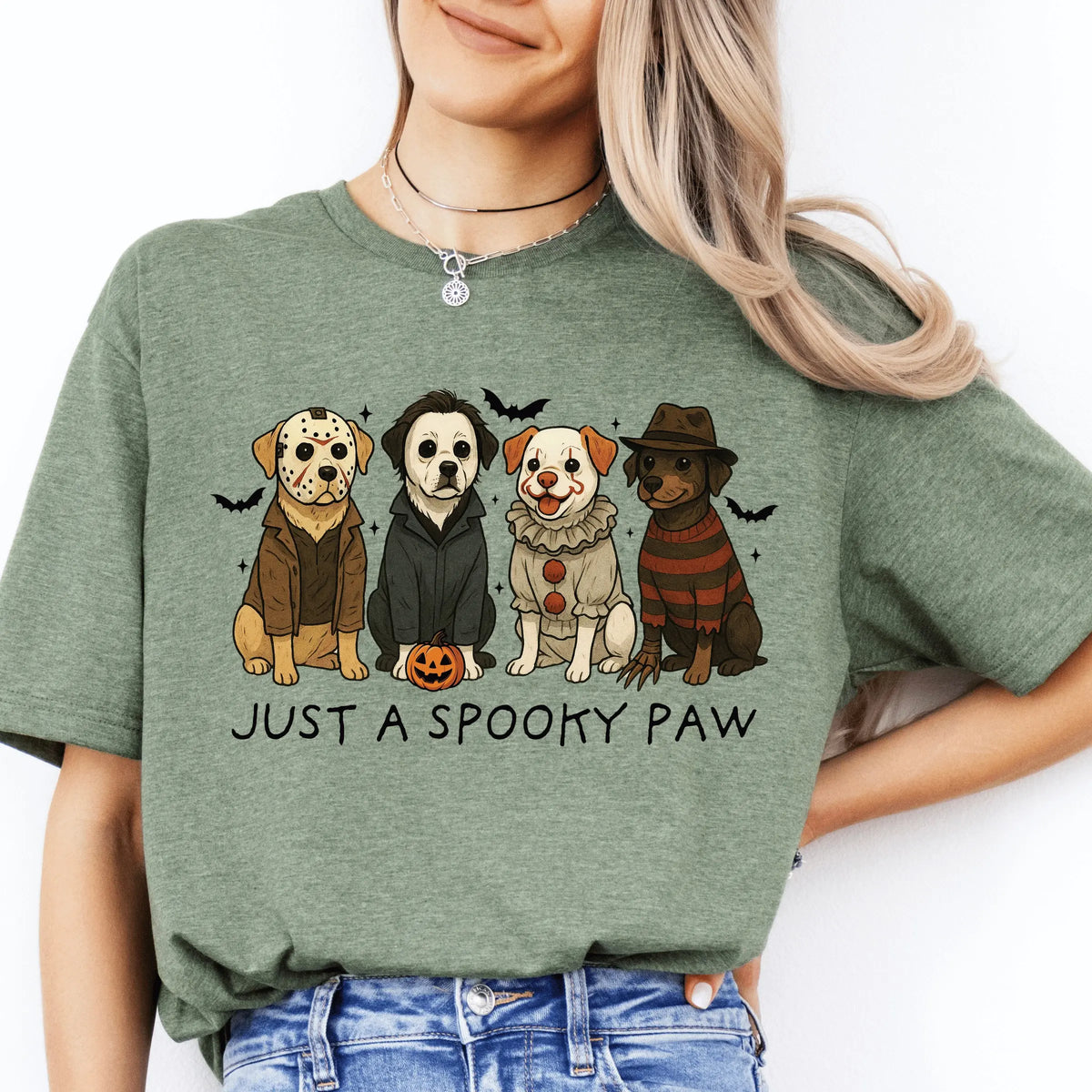 Just a Spooky Paw Halloween Unisex T-Shirt, Cute Dog Holiday Graphic Tees for Women & Men, Oversized Tees,  Autumn Wear