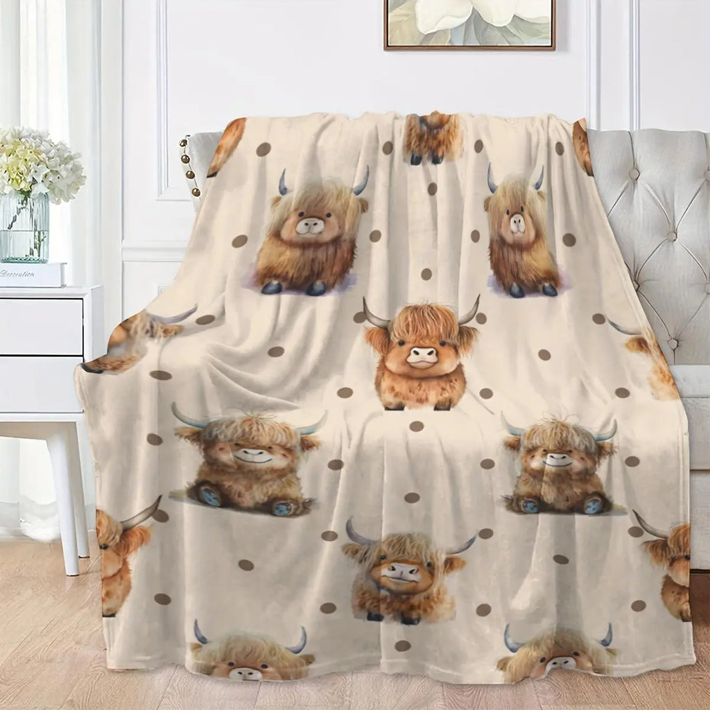 Cute Highland Cow Pattern Flannel Fleece Blanket, Soft Warm Nap Throw for Sofa & Bed, Lightweight Cozy Blanket for Home & Office, Multifunctional Fluffy Blanket, Decorative Gift #GLOBAL PICKS - View 8