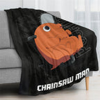 Chainsaw Man Pochita Cute Pattern Flannel Blanket Light Yellow with Adorable Pochita Eating Toast Repeated in Playful Design for Fans - View 4