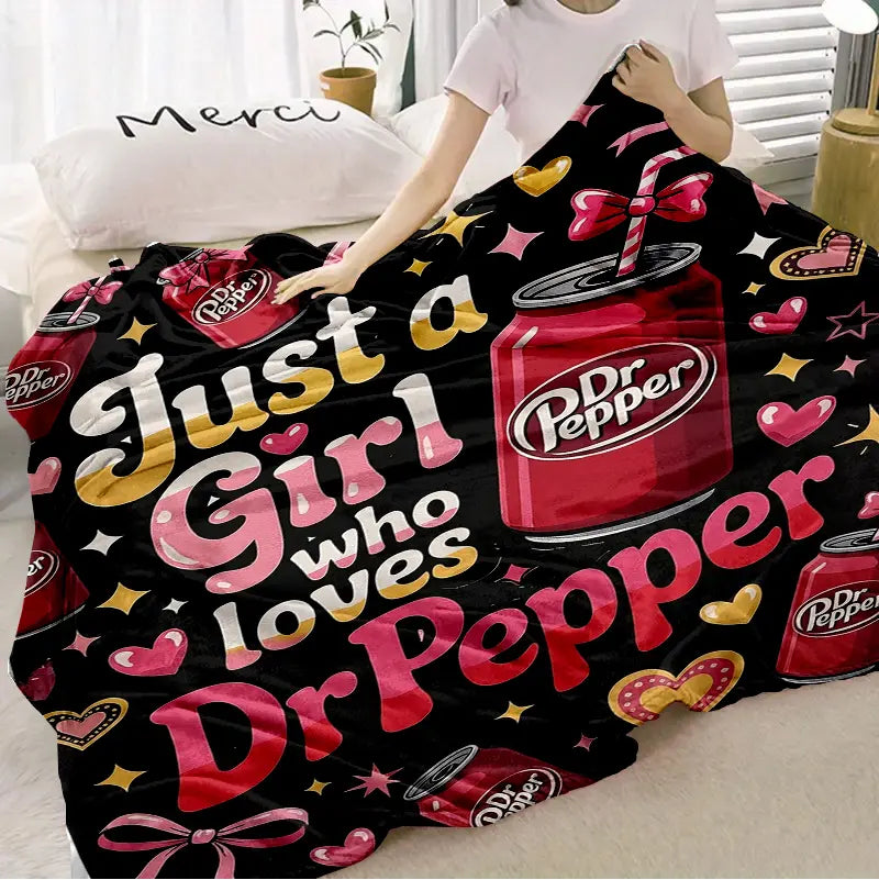 Dr Pepper Character-Themed Flannel Lap Fleece Throw Blanket, Pink Bow Heart Art Print, Cozy Setup for Sofa Bed Travel, Gifts for Women Gf Gift Feel Cosy Home Decor for Soda Enthusiasts Girls - View 8
