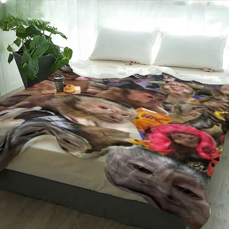 Funny Monkey Face Blanket, Soft Flannel Throw for Home Decor & Camping, Unique Gift for Animal Lovers, Warm & Durable Design Christmas gift Dream Weave Home - View 6