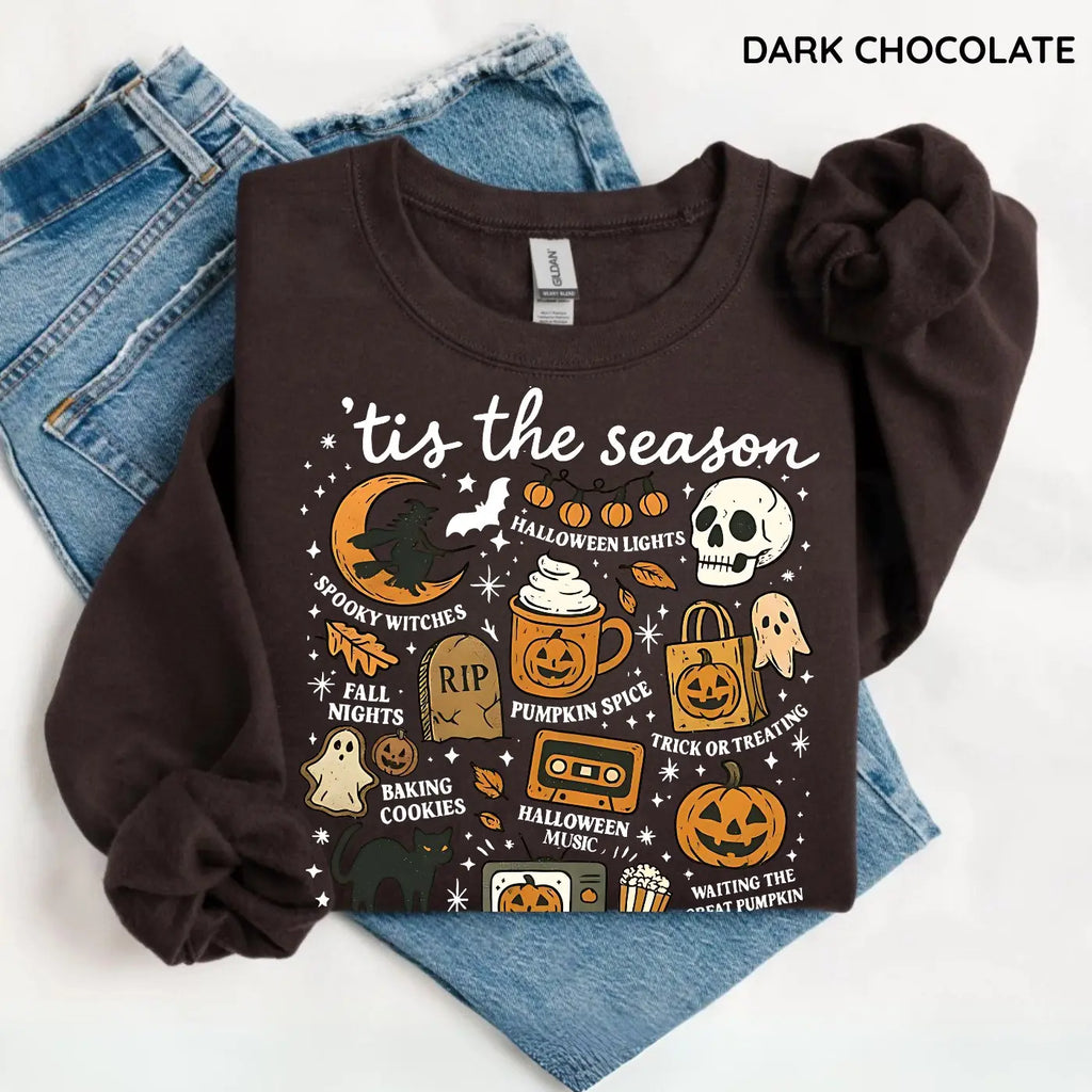 Tis The Season Halloween Sweatshirt, Cute Fall Graphic Tee, Pumpkin Witch Shirt, Trendy Halloween Gift Top,  Unisex Womenswear